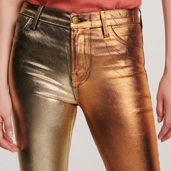 J Brand high shine gold high rise skinny jeans - Picture 3 of 11